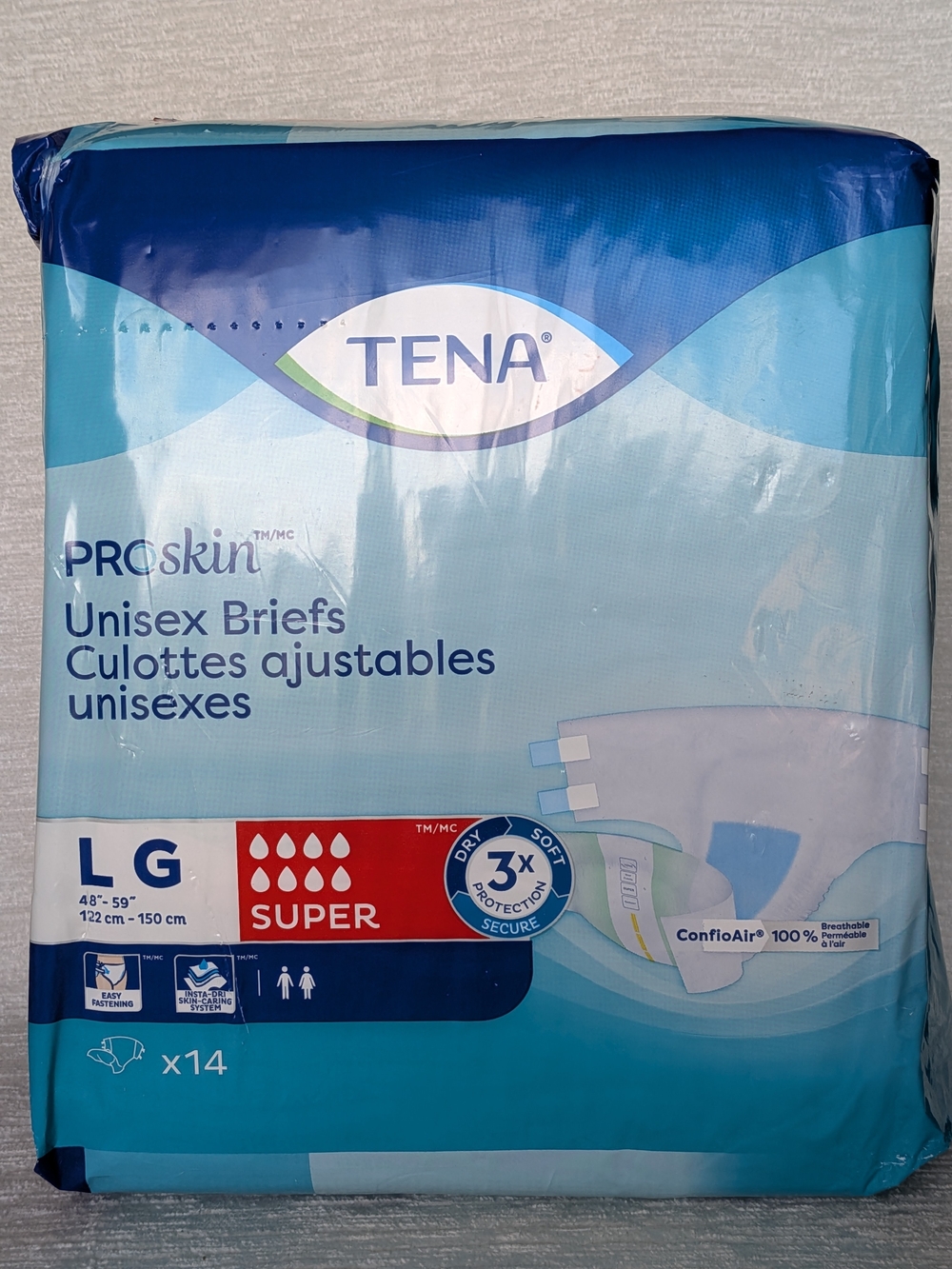 TENA ProSkin Unisex Briefs - L G Size 48-59"  Disposable Incontinence Briefs